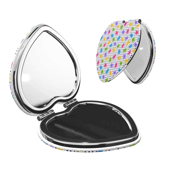 Goofa Bear And Polka Dot Pattern Pocket Mirror, Portable Makeup Mirror,Travel Makeup Mirror,Dual-Sided Compact Mirror,Gift Makeup Mirror-Heart Shape