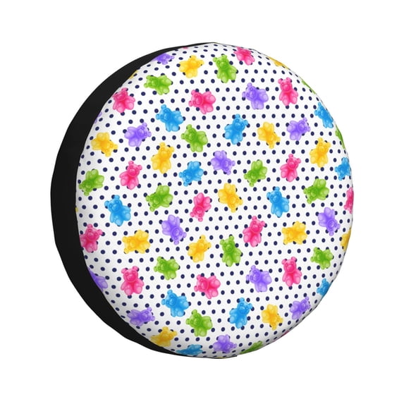 Goofa Bear And Polka Dot Pattern Universal Tire Cover for Jeep, SUV, Truck, and Trailer – Waterproof, UV-Resistant,Easy to Install, Fits 14"-17" Tires-14 inch