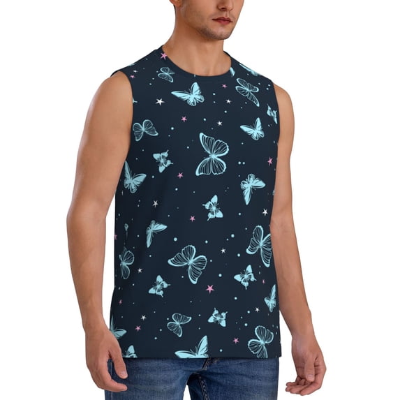 Goofa Beautiful Butterflies Printed Men's Sleeveless T-Shirt - Athletic Gym Workout Tank Top for Men - Moisture-Wicking, UPF 30+ Quick-Dry Muscle Tee-Small