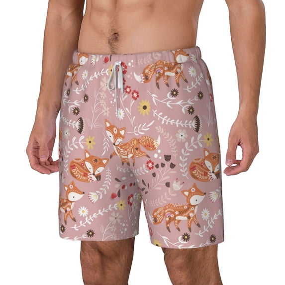 Goofa Beautiful Fox Printed Men's Swim Trunks Board Shorts Quick Dry Mens Swimming Trunks with Compression Liner,Breathable Fit Hawaii Beach Shorts-Medium