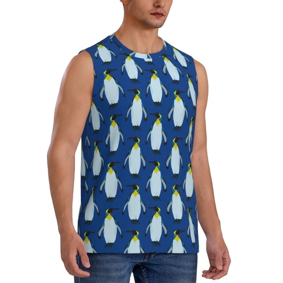 Goofa Beautiful King Penguin Pattern Printed Men's Sleeveless T-Shirt - Athletic Gym Workout Tank Top for Men - Moisture-Wicking, UPF 30+ Quick-Dry Muscle Tee-3X-Large