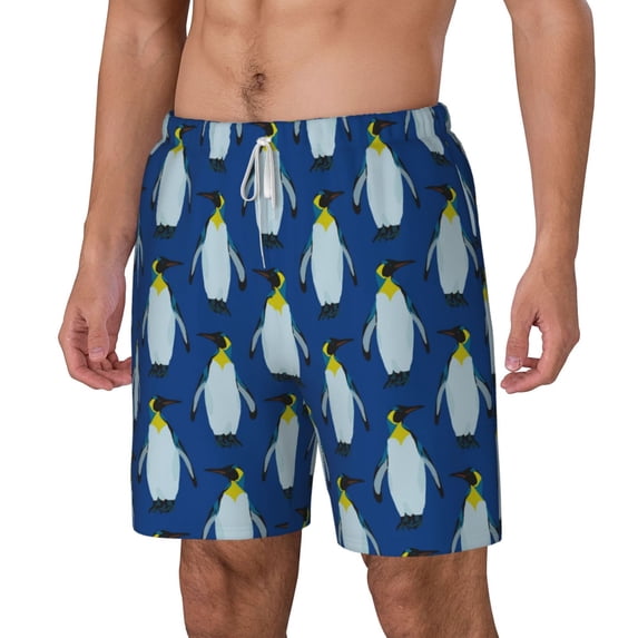 Goofa Beautiful King Penguin Pattern Printed Men's Swim Trunks Board Shorts Quick Dry Mens Swimming Trunks with Compression Liner,Breathable Fit Hawaii Beach Shorts-X-Large