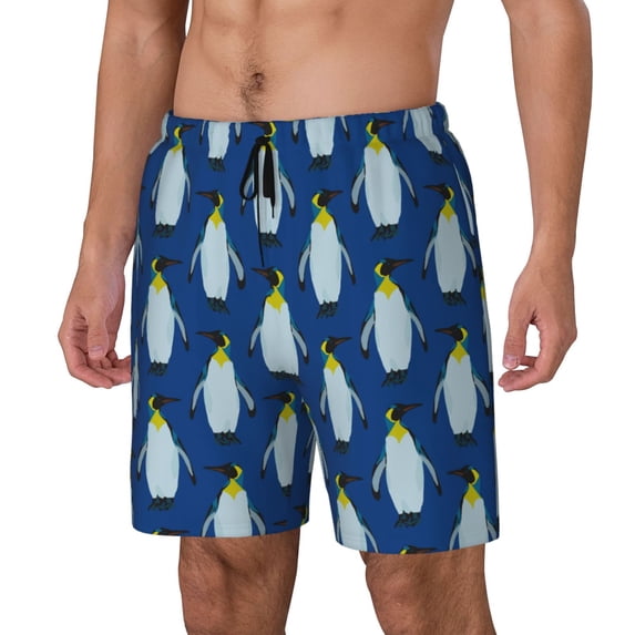 Goofa Beautiful King Penguin Pattern Printed Men's Swim Trunks Board Shorts Quick Dry Mens Swimming Trunks with Compression Liner,Breathable Fit Hawaii Beach Shorts-
