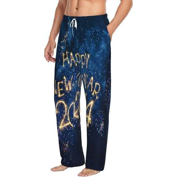 Goofa Beautiful New Year 2024 Printed Soft Pajama Pants for Men, Wide Leg Comfy Casual Lounge Yoga Pants-XX-Large