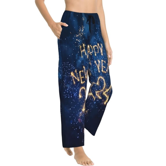Goofa Beautiful New Year 2024 Printed Soft Pajama Pants for Women, Wide Leg Comfy Casual Lounge Yoga Pants-Large
