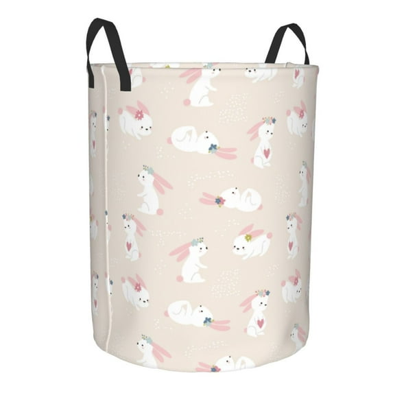 Goofa Beautiful Rabbit Printed Circular Hamper,Laundry Basket with Handles,Storage Baskets Foldable,Large Capacity Laundry Hamper-