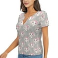 thumbnail image 1 of Goofa Beautiful Rabbit1 Pattern Womens Deep V Neck Low Cut Tops Casual Summer Short Sleeve Ribbed Knit T-Shirts-Small, 1 of 5