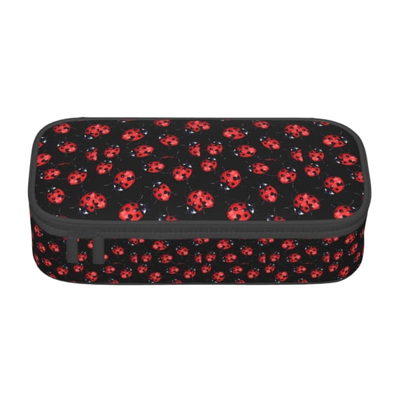 Goofa Beautiful Red Ladybug Pattern Pencil Case, Multi- Slot Pencil Pouch, Portable Pencil Bag, Pen Case for& Office