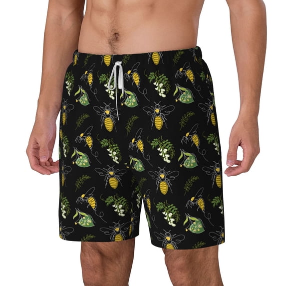 Goofa Bee Floral Printed Men's Swim Trunks Board Shorts Quick Dry Mens Swimming Trunks with Compression Liner,Breathable Fit Hawaii Beach Shorts-3X-Large