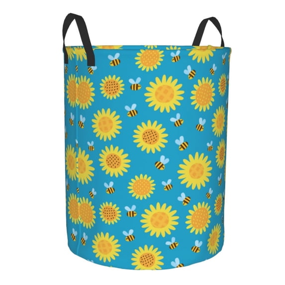 Goofa Bee Sunflower Printed Circular Hamper,Laundry Basket with Handles,Storage Baskets Foldable,Large Capacity Laundry Hamper-Small