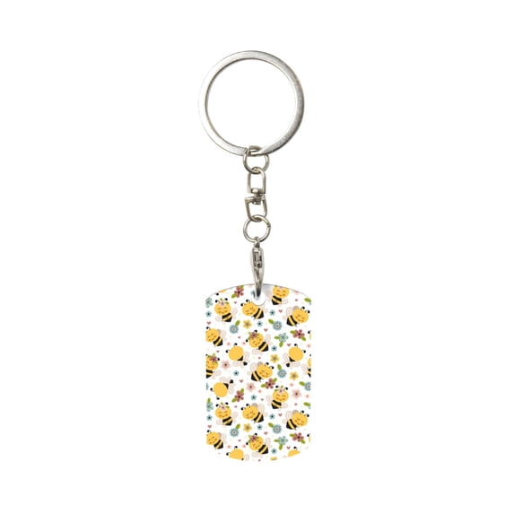 Goofa Bee and Flowers Printed Rectangular Metal Keychain Bag Charm Floral Charm for Purse Keys Metal Keyring Gift for Women Accessories
