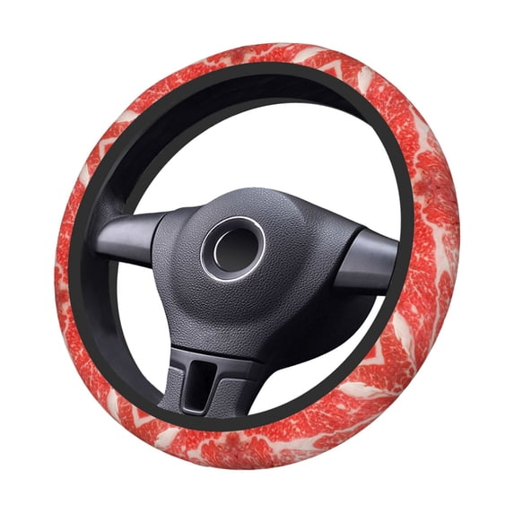 Goofa Beef Steaks Pattern Elastic Stretch Steering Wheel Cover,Universal 15 inch, Microfiber Breathable Ice Silk, Anti-Slip, Odorless, Easy Carry