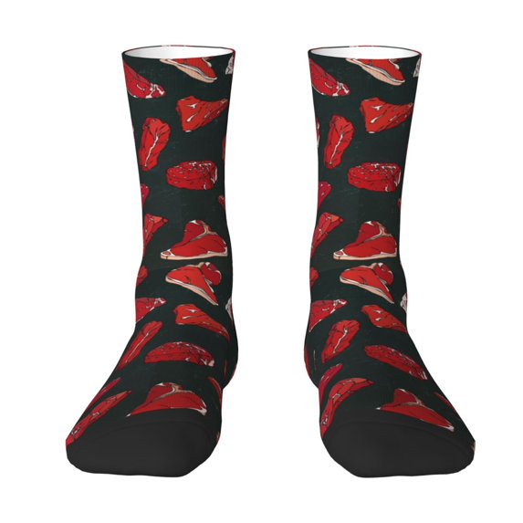Goofa Beef3 Printed Men's Crew Socks, Soft Durable Breathable Moisture-Wicking with Odor Control Cotton socks