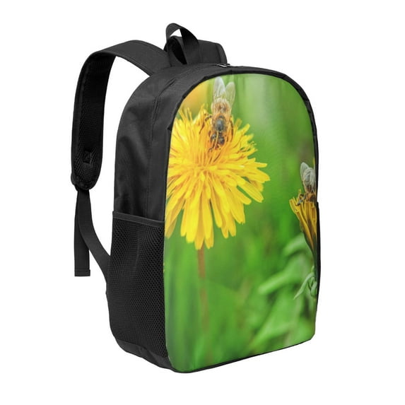 Goofa Bees Pollinates A Yellow Dandelion Pattern 17in Student Backpack - School, Travel, Work Bookbag -Laptop Backpack,Water Resistant College School Computer Bag