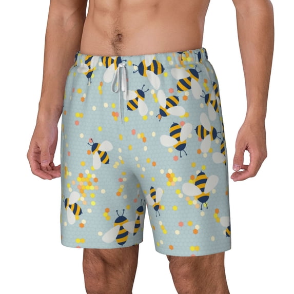 Goofa Bees Printed Men's Swim Trunks Board Shorts Quick Dry Mens Swimming Trunks with Compression Liner,Breathable Fit Hawaii Beach Shorts-Large