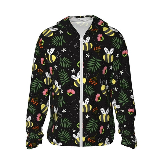 Goofa Bees Printed Women's UPF 50+ Sun Protection Hoodie Jacket Lightweight Long Sleeve Sun Shirt for Women with Pocket Hiking Outdoor-Large
