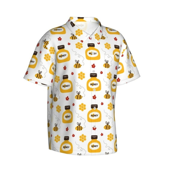 Goofa Bees and Flowers Hawaiian Shirt for Men, Unisex Summer Beach Casual Short Sleeve Button Down Shirts,Aloha Tropical Floral print shirt-Small
