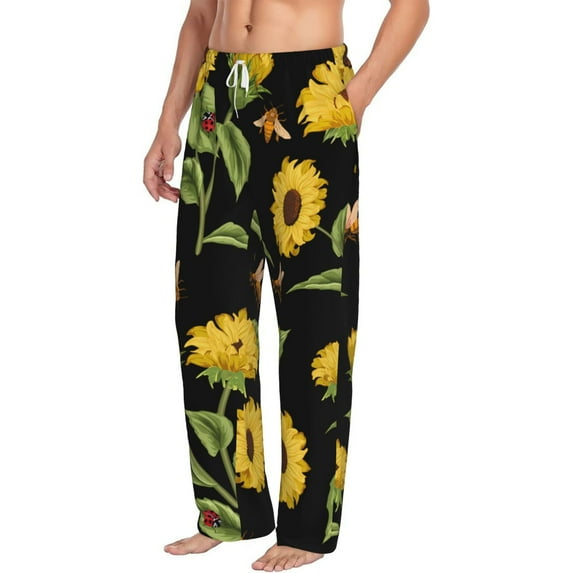 Goofa Bees and Sunflowers Printed Soft Pajama Pants for Men, Wide Leg Comfy Casual Lounge Yoga Pants-Medium