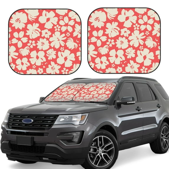 Goofa Beige Flowers Pattern 2 Piece Car Windshield Sun Shade Foldable | Front Windshield Shade for Sun, Heat and UV Rays | Sunshade for Car Front Window-Large