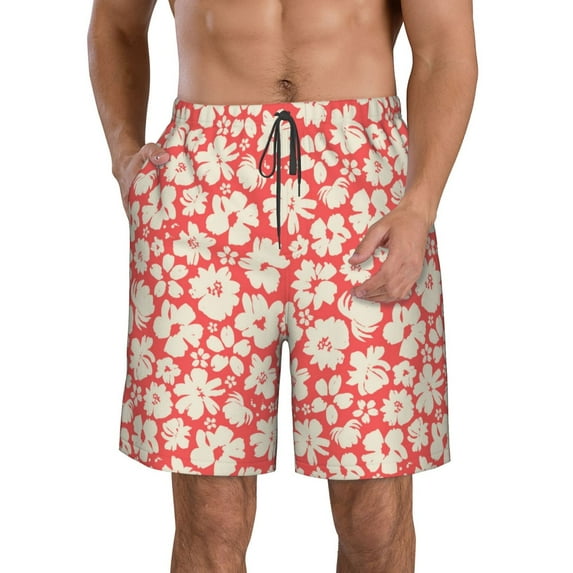 Goofa Beige Flowers Printed Mens Swim Trunks Summer Quick Dry Short Beach Swimwear Bathing Suits-XX-Large