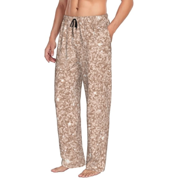 Goofa Beige Sparkling Glitter Printed Soft Pajama Pants for Men, Wide Leg Comfy Casual Lounge Yoga Pants-XX-Large