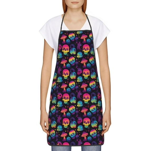 Goofa Bib Apron, Unisex Aprons Adjustable Waterdrop Resistant Cooking Kitchen Apron for Chef, Skull mushroom colorful Pattern Apron Bulk