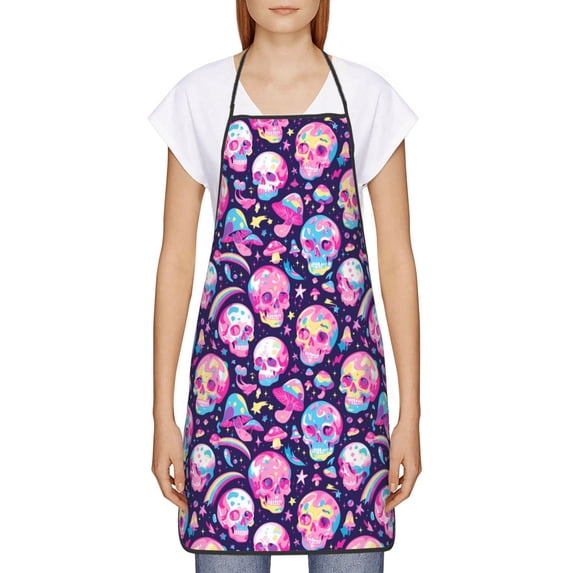 Goofa Bib Apron, Unisex Aprons Adjustable Waterdrop Resistant Cooking Kitchen Apron for Chef, Skull mushroom colorful cute Pattern Apron Bulk