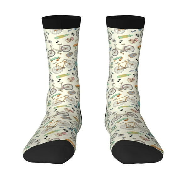 Goofa Bicycles And Boards Printed Men's Crew Socks, Soft Durable Breathable Moisture-Wicking with Odor Control Cotton socks