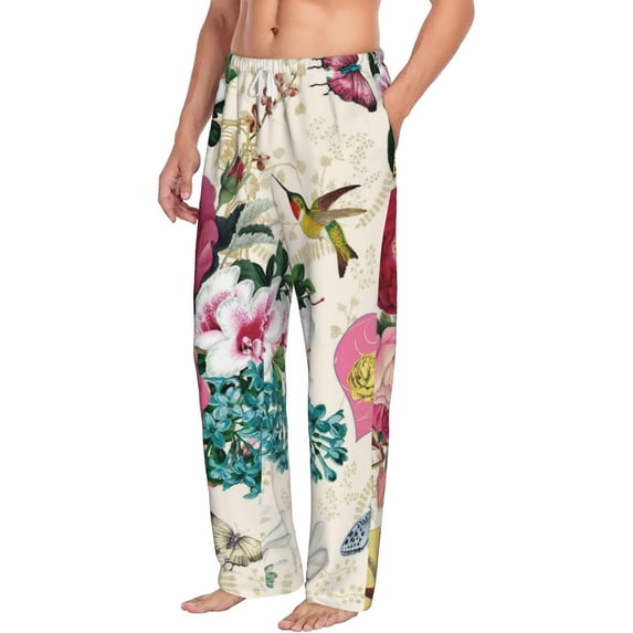 Goofa Bird Butterfly Rose Printed Soft Pajama Pants for Men, Wide Leg Comfy Casual Lounge Yoga Pants-X-Large
