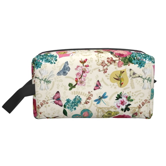 Goofa Bird Butterfly Rose Printed Toiletry Bag with Handle,Large Capacity Travel Makeup Cosmetic Bag for Women, Carry on Airport Airline Compliant Bag