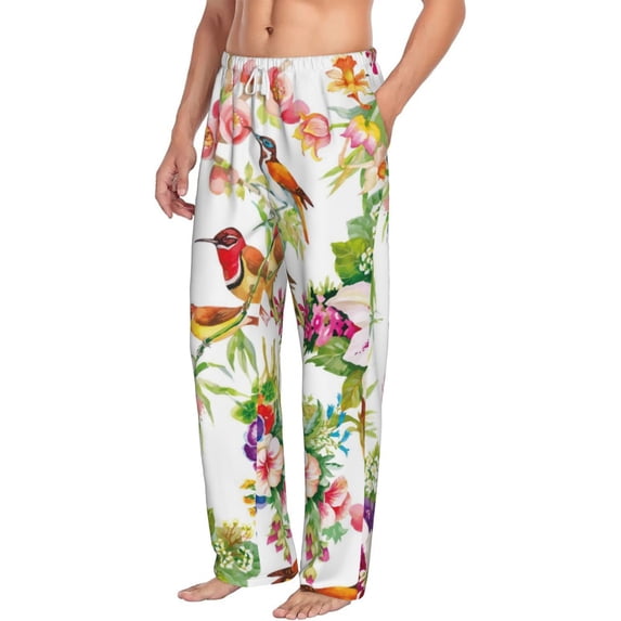 Goofa Birds And Flowers Printed Soft Pajama Pants for Men, Wide Leg Comfy Casual Lounge Yoga Pants-X-Large