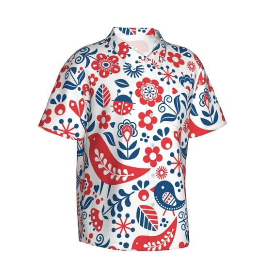 Goofa Birds Flowers Hawaiian Shirt for Men, Unisex Summer Beach Casual Short Sleeve Button Down Shirts,Aloha Tropical Floral print shirt-Medium