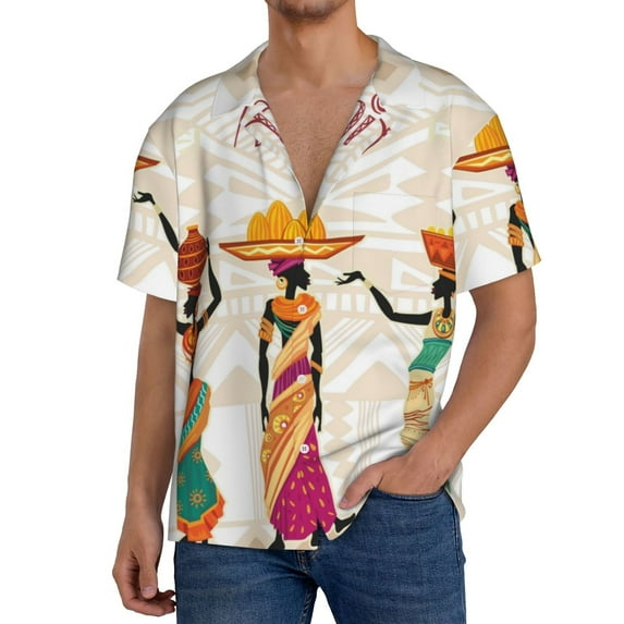 Goofa Black African Woman Printed Men's Casual Short-sleeved Shirt,Lightweight Breathable Button-down,Summer Casual men's top,Versatile Fashion shirt-3X-Large