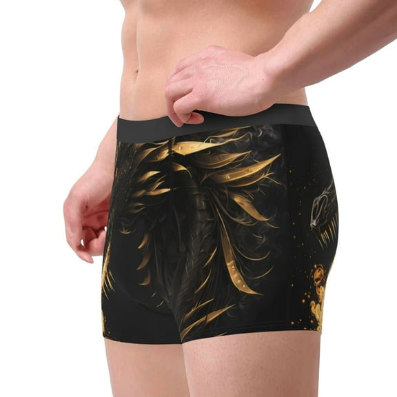 Goofa Black And Gold Fire Dragon Printed Men's Boxer Briefs Underwear, Moisture-Wicking Underwear, Trunk,Soft and Breathable Cotton Underwear-X-Large