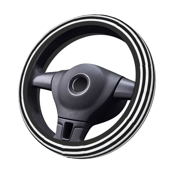 Goofa Black And White Stripes Pattern Elastic Stretch Steering Wheel Cover,Universal 15 inch, Microfiber Breathable Ice Silk, Anti-Slip, Odorless, Easy Carry