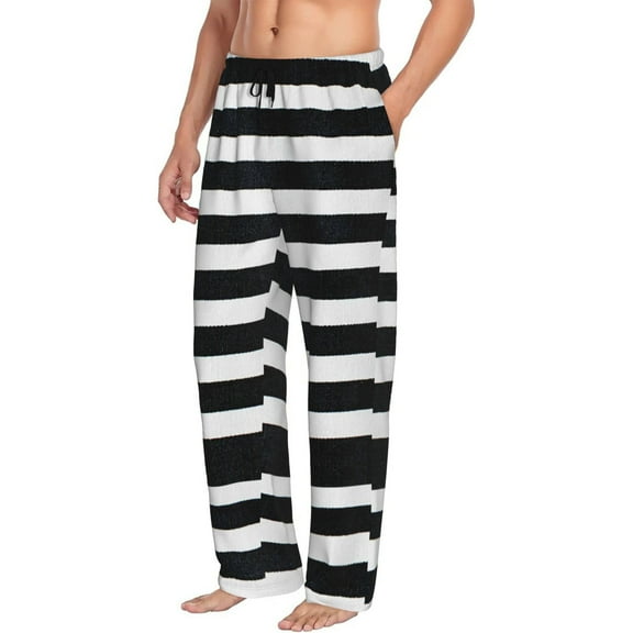Goofa Black And White Stripes Printed Soft Pajama Pants for Men, Wide Leg Comfy Casual Lounge Yoga Pants-Small