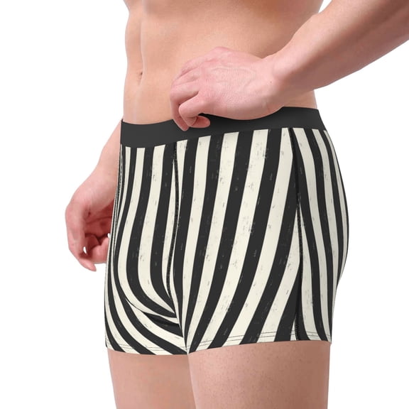Goofa Black And White Thick Stripes Printed Men's Boxer Briefs Underwear, Moisture-Wicking Underwear, Trunk,Soft and Breathable Cotton Underwear-Large