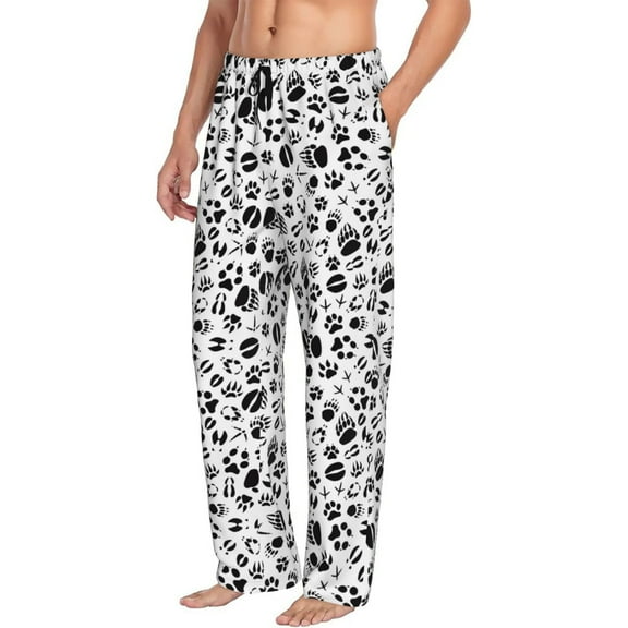 Goofa Black Footprints Printed Soft Pajama Pants for Men, Wide Leg Comfy Casual Lounge Yoga Pants-Medium