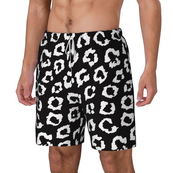 Goofa Black Leopard Printed Men's Swim Trunks Board Shorts Quick Dry Mens Swimming Trunks with Compression Liner,Breathable Fit Hawaii Beach Shorts-Medium