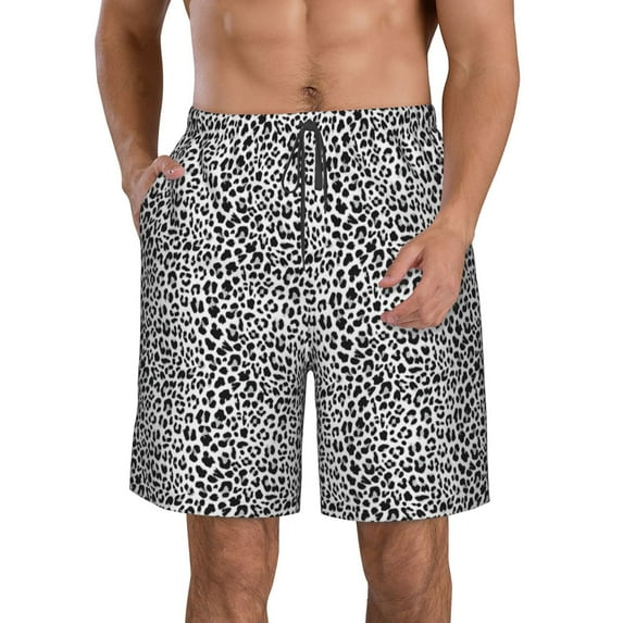 Goofa Black Leopard Printed Mens Swim Trunks Summer Quick Dry Short Beach Swimwear Bathing Suits-
