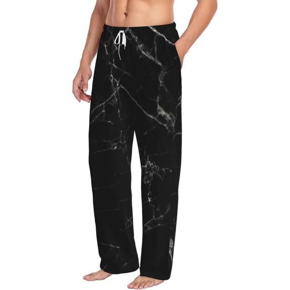 Goofa Black Marble Texture Abstract Printed Soft Pajama Pants for Men, Wide Leg Comfy Casual Lounge Yoga Pants-Large