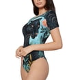 thumbnail image 1 of Goofa Black Panther Floral Illustration Printed Women Rash Guard Short Sleeve,Tummy control Swimsuit Surfing Swimsuit Bathing Suit One Piece Swimsuit UPF 50-Small, 1 of 9