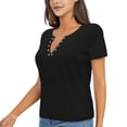 thumbnail image 1 of Goofa Black Pattern Womens Deep V Neck Low Cut Tops Casual Summer Short Sleeve Ribbed Knit T-Shirts-Small, 1 of 5