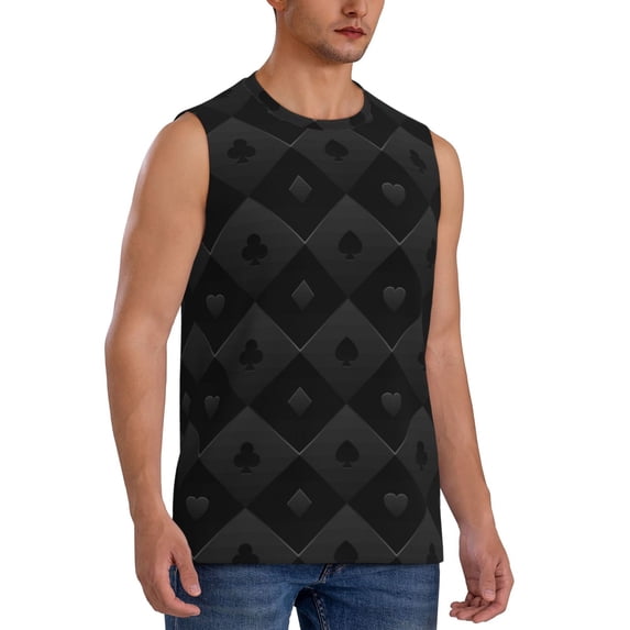 Goofa Black Poker Printed Men's Sleeveless T-Shirt - Athletic Gym Workout Tank Top for Men - Moisture-Wicking, UPF 30+ Quick-Dry Muscle Tee-X-Large