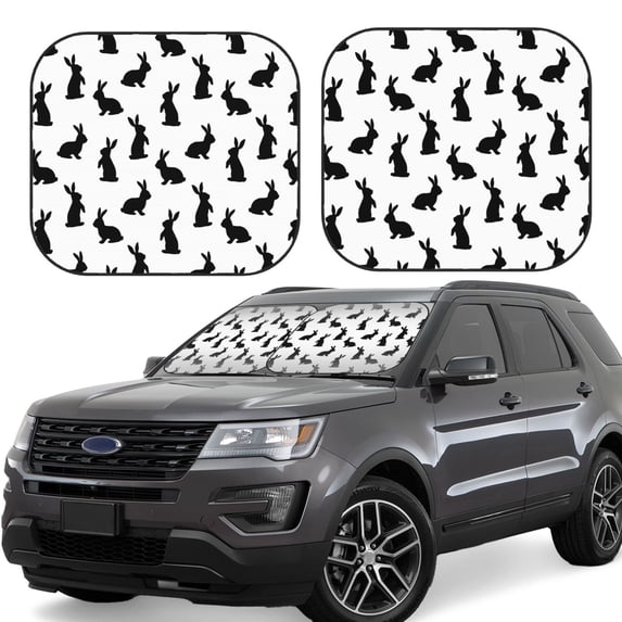Goofa Black Rabbit Pattern 2 Piece Car Windshield Sun Shade Foldable | Front Windshield Shade for Sun, Heat and UV Rays | Sunshade for Car Front Window-Small