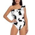 thumbnail image 1 of Goofa Black Rabbit Pattern Women's One Piece Swimsuits Tummy Control Bathing Suits Asymmetric One Shoulder Swimwear-X-Large, 1 of 6