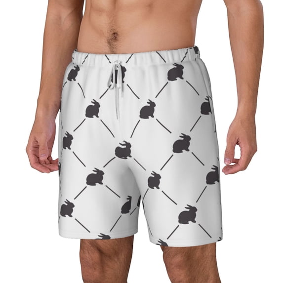 Goofa Black Rabbit Printed Men's Swim Trunks Board Shorts Quick Dry Mens Swimming Trunks with Compression Liner,Breathable Fit Hawaii Beach Shorts-Small