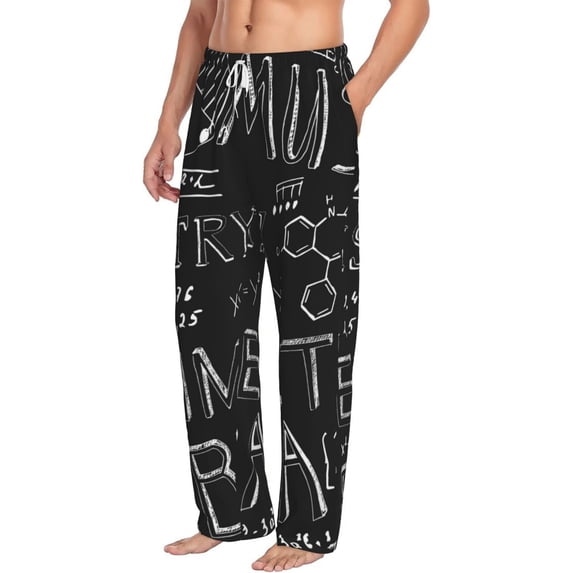 Goofa Black Scientific Printed Soft Pajama Pants for Men, Wide Leg Comfy Casual Lounge Yoga Pants-Small