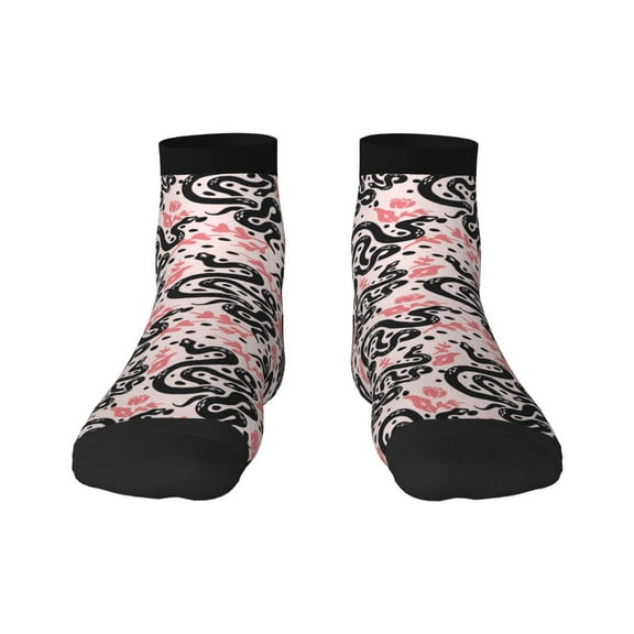 Goofa Black Snake Pattern Non Slip Socks with Grips for Elderly, Crew Socks Yoga Hospital Socks Cushioned Sole Gripper Socks for Men Women