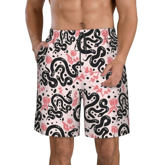 Goofa Black Snake Printed Mens Swim Trunks Summer Quick Dry Short Beach Swimwear Bathing Suits-Medium